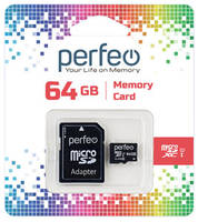 Карта памяти Perfeo microSDXC 64GB High-Capacity Class 10 UHS-1 (PF64GMCSX10U1A)