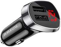 Borofone Автомобильное зарядное устройство Borofone BZ15, 2xUSB, 2.4 А, дисплей, черное