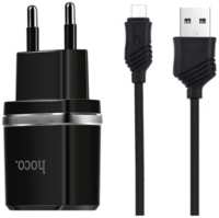 Сетевое зарядное устройство+кабель Micro-USB Hoco C12, 2USB, 2.4A, черный (64114) (УТ000024497)