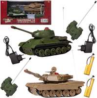 Junfa toys Танковый бой р / у, 2 танка Т34 и Абрамс, звук / свет, с зарядным устройством, 27 Мгц, 1:32 (C-00504)