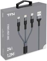 Кабель TFN TFN-CFZ3IN1GR 3в1 USB-A / Lightning+USB-C+microUSB 1.2м, Graphite