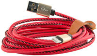 Кабель Red Line USB - Type-C, 2 метра, экокожа, Red USB - Type-C, 2 метра, экокожа, красный