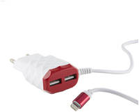 Сетевое зарядное устройство RED LINE 2 USB, 2,1 A, white / red