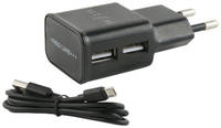Сетевое зарядное устройство RED LINE 2 USB, 2,1 A, micro usb, black
