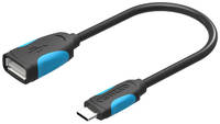 Переходник Vention USB Type C M/ OTG USB 2.0 AF, гибкий, 0,1 м (VAS-A50-B010)