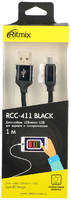Кабель Ritmix RCC-411 MicroUSB-USB black, 1м, нейлон, опл,, мет, коннекторы