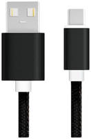 Кабель Akai CE-442B USB Type Cm - USB*2,0 Am, 2,1A, 1 метр, оплётка из экокожи Black