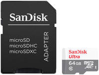 Карта памяти SanDisk Ultra 64GB microSD + адаптер (SDSQUNR-064G-GN3MA)