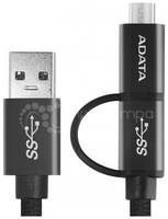 ADATA Кабель универсальный A-DATA USB Type C/microUSB 1м, металлический, Black