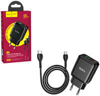 Сетевое зарядное устройство Hoco N5 Favor 1xUSB/1xUSB Type-C кабель type-c, черный
