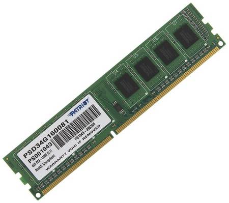 Оперативная память Patriot PSD34G160081 DDR3 - 1x 4ГБ 1600МГц, DIMM, Ret 966266102