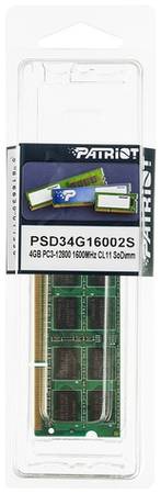 Оперативная память Patriot PSD34G16002S DDR3 - 1x 4ГБ 1600МГц, для ноутбуков (SO-DIMM), Ret