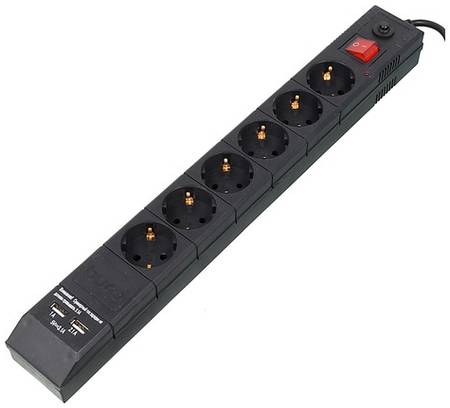 Сетевой фильтр Buro BU-SP5_USB_2A-B, 5м, черный 966556764