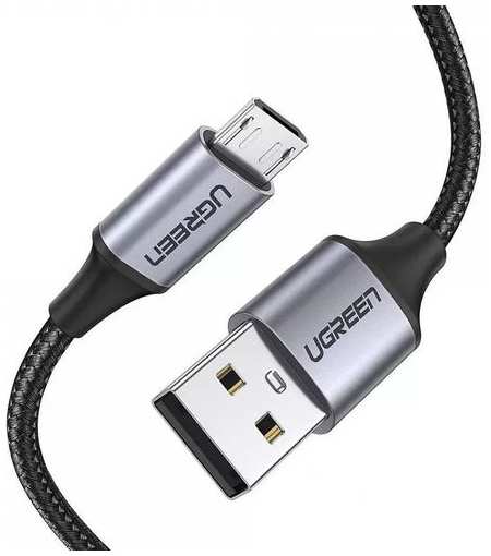 Кабель UGREEN US290, micro USB (m) - USB (m), 0.5м, в оплетке, 2A, черный / серый [60145] 9666420355