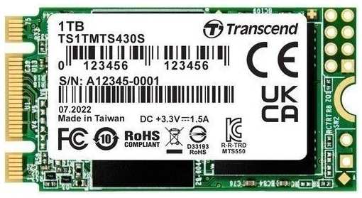 SSD накопитель Transcend 430S TS1TMTS430S 1ТБ, M.2 2242, SATA III, M.2