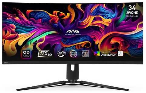 34″ Монитор MSI MAG 341CQP, 3440x1440, QD OLED, 175Гц, 2хHDMI, 1хType-С, изогнутый, [9s6-3dd04t-010]