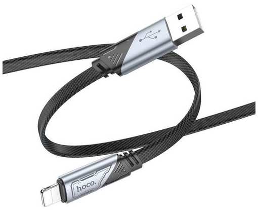 Кабель Hoco U119 Machine iP, Lightning (m) - USB (m), 1.2м, плоский, в оплетке, 2.4A, черный 9666446262