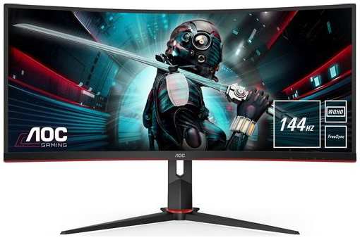 34″ Монитор AOC Gaming CU34G2X, 3440x1440, VA, 144Гц, 2хHDMI, 2хDP, изогнутый, черный/красный 9666466659