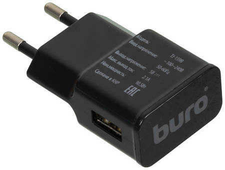 Сетевое зарядное устройство Buro TJ-159b, USB-A, 10.5Вт, 2.1A, черный 966773927