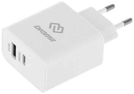 Сетевое зарядное устройство Digma DGW3D, USB-C + USB-A, 30Вт, 3A, белый [dgw3d0f110wh] 9668011510