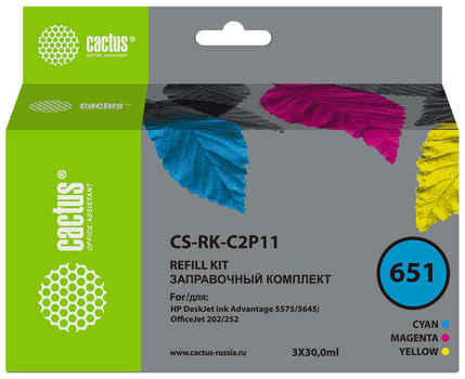 Заправочный набор Cactus CS-RK-C2P11 №651, 30мл, голубой/пурпурный/желтый 9668049463