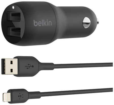 Автомобильное зарядное устройство Belkin CCB001btBK, 2xUSB, 1.2A, черный 9668059850