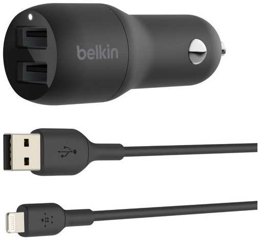 Автомобильное зарядное устройство Belkin CCD001bt1MBK, 2xUSB, 2.4A, черный 9668059859