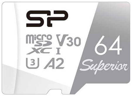 Карта памяти microSDXC UHS-I U3 Silicon Power Superior 64 ГБ, 100 МБ/с, Class 10, SP064GBSTXDA2V20SP, 1 шт., переходник SD