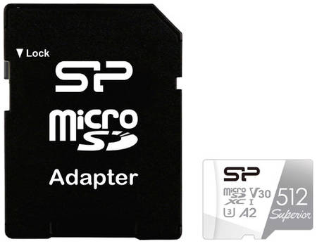 Карта памяти microSDXC UHS-I U3 Silicon Power Superior 512 ГБ, 100 МБ/с, Class 10, SP512GBSTXDA2V20SP, 1 шт., переходник SD