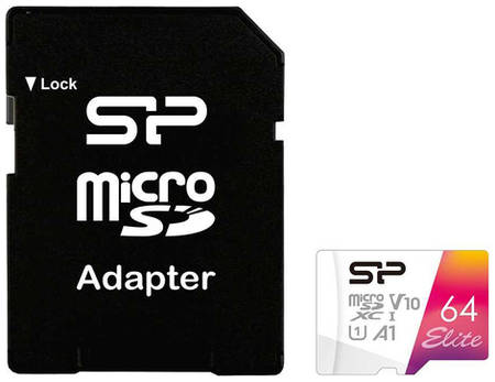 Карта памяти microSDXC UHS-I U1 Silicon Power Elite 64 ГБ, 100 МБ/с, Class 10, SP064GBSTXBV1V20SP, 1 шт., переходник SD