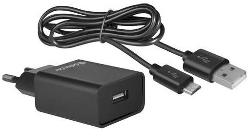 Сетевое зарядное устройство Defender UPC-11, USB-A, microUSB, 2.1A, черный [83556] 9668177097