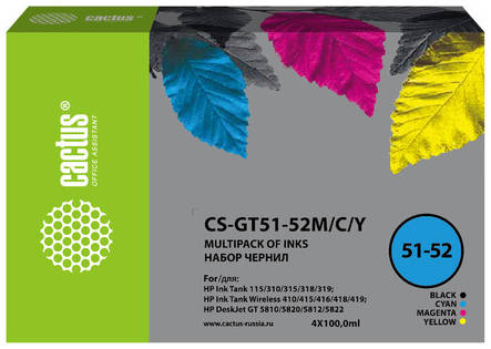 Набор чернил Cactus CS-GT51-52M/C/Y, для HP, 100мл, многоцветный 9668205284