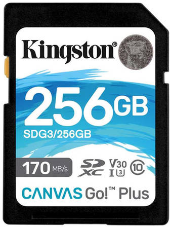 Карта памяти SDXC UHS-I U3 Kingston Canvas Go! Plus 256 ГБ, 170 МБ/с, Class 10, SDG3/256GB, 1 шт., без адаптера 9668248655