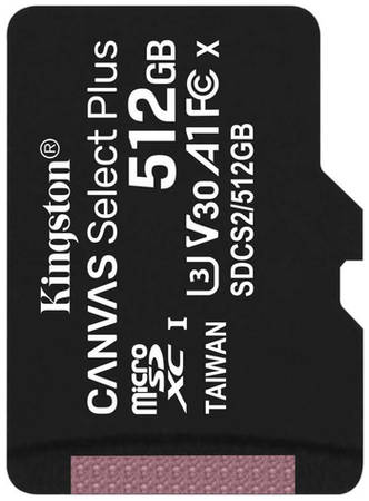 Карта памяти microSDXC UHS-I U3 Kingston Canvas Select Plus 512 ГБ, 100 МБ/с, SDCS2/512GBSP, 1 шт., без адаптера