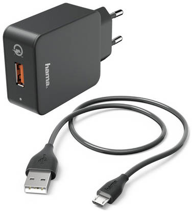 Сетевое зарядное устройство HAMA H-178336, USB, microUSB, 3A