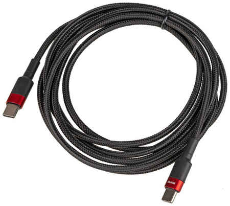 Кабель Power Delivery 100W, USB Type-C (m) - USB Type-C (m), 2м, в оплетке, 5A, черный / красный 9668258895