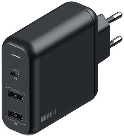 Сетевое зарядное устройство Interstep 60W, 2 USB + USB type-C, 3A