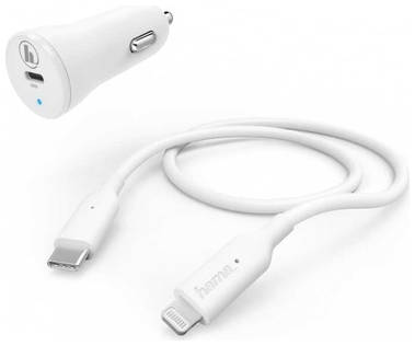 Комплект зарядного устройства HAMA H-183297, USB type-C, 8-pin Lightning (Apple), 3A, белый [00183297] 9668278939