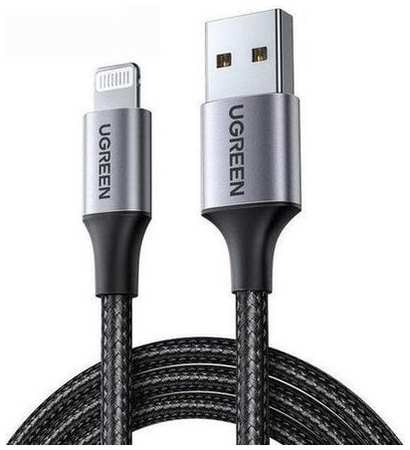 Кабель UGREEN US199, Lightning (m) - USB (m), 1м, MFI, 2.4A, черный / серый [60156]