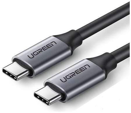 Кабель UGREEN US161, USB Type-C (m) - USB Type-C (m), 1.5м, в оплетке, 3A, серый / черный [50751] 9668323361