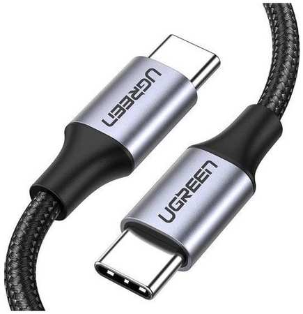 Кабель UGREEN US261, USB Type-C (m) - USB Type-C (m), 1м, в оплетке, 3A, черный / серый [50150]