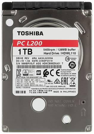 Жесткий диск Toshiba L200 Slim HDWL110UZSVA, 1ТБ, HDD, SATA III, 2.5″