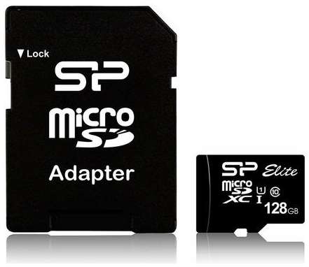 Карта памяти microSDXC UHS-I Silicon Power 128 ГБ, 75 МБ/с, Class 10, SP128GBSTXBU1V10SP, 1 шт., переходник SD