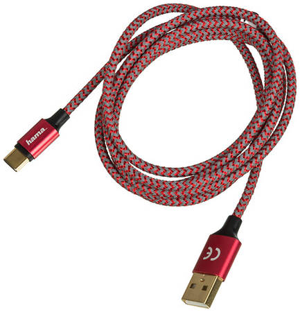 Кабель HAMA 00178296, USB Type-C (m) - USB (m), 1.5м, красный