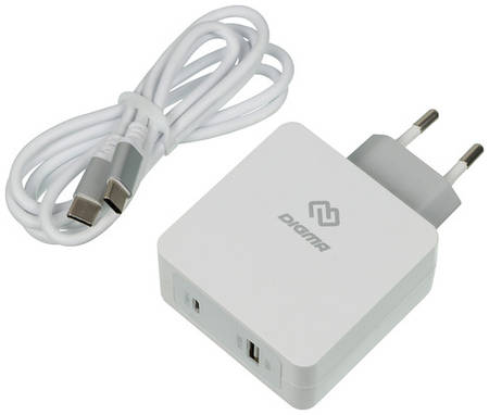 Сетевое зарядное устройство Digma DGPD-45W-WG, USB-C + USB-A, 45Вт, 3A, белый 9668495679