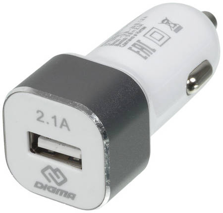 Автомобильное зарядное устройство Digma DGCC-1U-2.1A-WG, USB, 10.5Вт, 2.1A, белый 9668495688