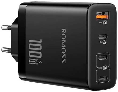 Сетевое зарядное устройство Romoss AC100H, USB A + 3 х USB type-C, 100Вт, 5A, черный 9668535612