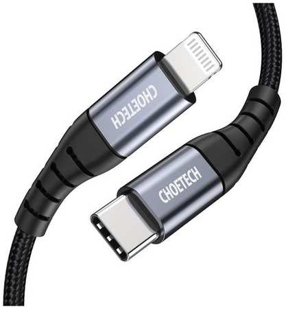 Кабель CHOETECH IP0041, Lightning (m) - USB Type-C (m), 2м, в оплетке, 5A, черный / серый [ip0041-bk]
