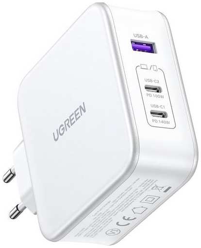 Сетевое зарядное устройство UGREEN CD289, USB + 2xUSB type-C, USB type-C, 140Вт, 3A, белый [15339] 9668550434