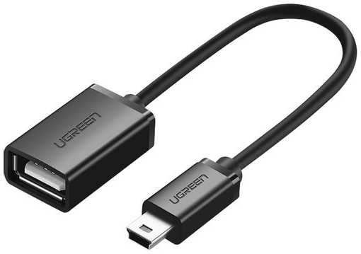 Переходник UGREEN US249, USB 3.0 A(m) - mini USB 3.0 B (f), ферритовый фильтр , 0.1м, черный [10383]